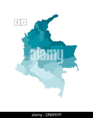 Illustration isolée vectorielle de la carte administrative simplifiée de la Colombie. Frontières des départements (régions). Silhouettes kaki bleues colorées. Illustration de Vecteur