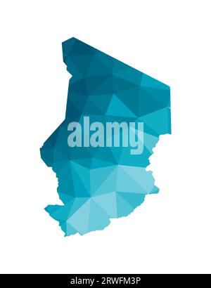 Icône d'illustration isolée vectorielle avec silhouette bleue simplifiée de la carte de la République du Tchad. Style géométrique polygonal, formes triangulaires. Fond blanc Illustration de Vecteur