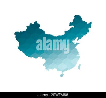 Icône d'illustration isolée vectorielle avec silhouette bleue simplifiée de la carte de Chine. Style géométrique polygonal. Fond blanc. Illustration de Vecteur