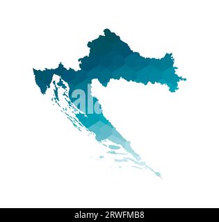 Icône d'illustration isolée vectorielle avec silhouette bleue simplifiée de la carte de la Croatie. Style géométrique polygonal. Fond blanc. Illustration de Vecteur