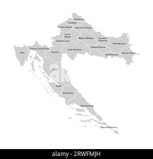 Illustration isolée vectorielle de la carte administrative simplifiée de la Croatie. Frontières et noms des provinces (régions). Silhouettes grises. Outlin blanc Illustration de Vecteur