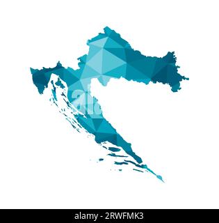 Icône d'illustration isolée vectorielle avec silhouette bleue simplifiée de la carte de la Croatie. Style géométrique polygonal, formes triangulaires. Fond blanc. Illustration de Vecteur