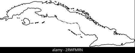 Icône d'illustration isolée vectorielle avec silhouette de ligne noire de carte simplifiée de Cuba. Illustration de Vecteur