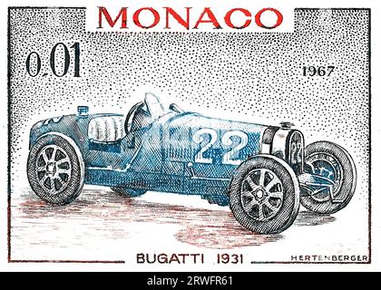 Bugatti 1931 Classic car Monaco timbre Illustration de Vecteur