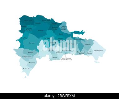 Illustration isolée vectorielle de la carte administrative simplifiée de la République Dominicaine. Frontières et noms des provinces. Silhouette kaki bleue colorée Illustration de Vecteur