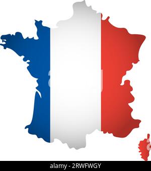 Illustration vectorielle avec drapeau national de France avec forme de carte de France (simplifié). Ombre de volume sur la carte Illustration de Vecteur