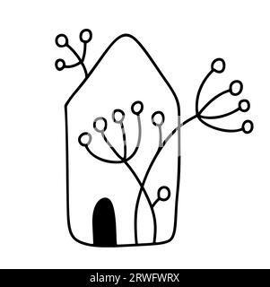 ECO House avec des fleurs. Simple Calligraphie nature vecteur bio icône. Estate Architecture Construction pour la conception. Art Home vintage Hand Drawn logo vert Illustration de Vecteur