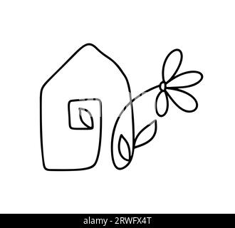 ECO House avec logo de fleurs. Simple Calligraphie nature vecteur bio icône. Estate Architecture Construction pour la conception. Art maison vintage dessiné à la main vert Illustration de Vecteur