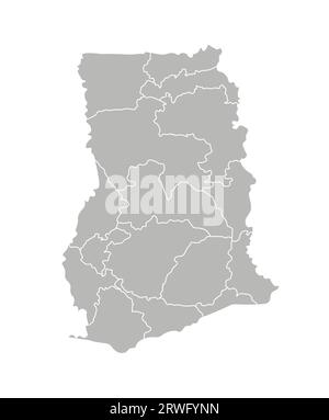 Illustration isolée vectorielle de carte administrative simplifiée du Ghana. Frontières des régions. Silhouettes grises. Contour blanc. Illustration de Vecteur