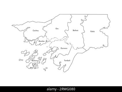 Illustration isolée vectorielle de la carte administrative simplifiée de la Guinée-Bissau. Frontières et noms des régions. Silhouettes de lignes noires. Illustration de Vecteur