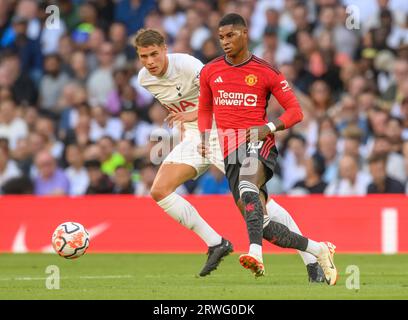 19 août 2023 - Tottenham Hotspur - Manchester United - Marcus Rashford de la Premier League de Manchester United lors du match de Premier League contre les Spurs. Photo : Mark pain / Alamy Live News Banque D'Images