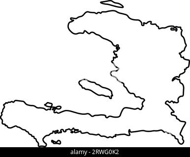 Icône d'illustration isolée vectorielle avec silhouette de ligne noire de carte simplifiée d'Haïti. Illustration de Vecteur