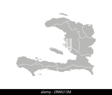 Illustration isolée vectorielle de carte administrative simplifiée d'Haïti. Frontières des départements (régions). Silhouettes grises. Contour blanc. Illustration de Vecteur
