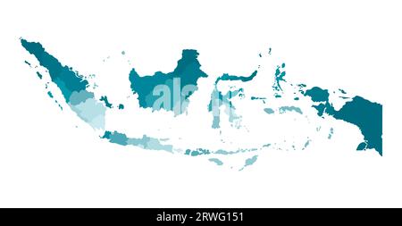 Illustration isolée vectorielle de la carte administrative simplifiée de l'Indonésie. Frontières des régions. Silhouettes kaki bleues colorées. Illustration de Vecteur
