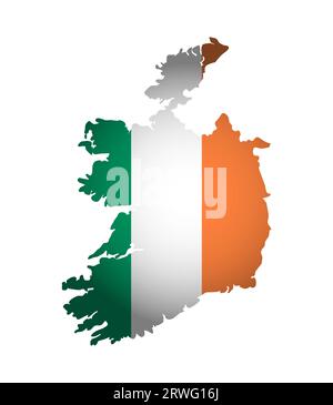 Illustration vectorielle avec drapeau national irlandais avec la forme de la carte de l'Irlande. Couleurs orange, blanc, vert. Ombre de volume sur la carte. Illustration de Vecteur