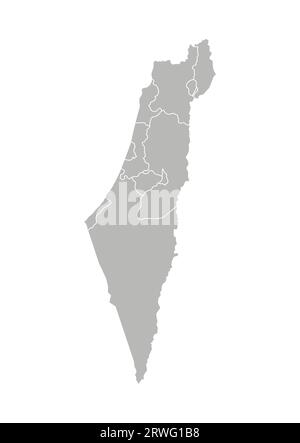 Illustration isolée vectorielle de carte administrative simplifiée d'Israël. Frontières des districts (régions). Silhouettes grises. Contour blanc. Illustration de Vecteur