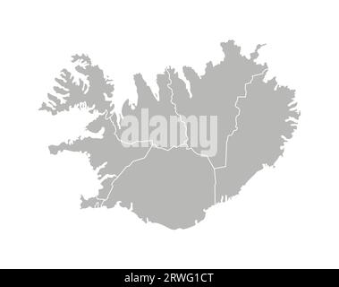 Illustration isolée vectorielle de la carte administrative simplifiée de l'Islande. Frontières des provinces (régions). Silhouettes grises. Contour blanc. Illustration de Vecteur