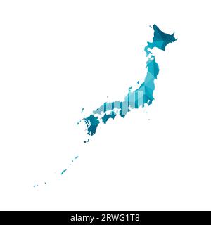 Icône d'illustration isolée vectorielle avec silhouette bleue simplifiée de la carte du Japon. Style géométrique polygonal, formes triangulaires. Fond blanc. Illustration de Vecteur