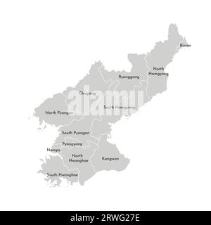 Illustration isolée vectorielle de la carte administrative simplifiée de la Corée du Nord (République populaire de Corée). Frontières et noms des provinces (régions Illustration de Vecteur