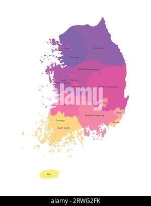 Illustration isolée vectorielle de la carte administrative simplifiée de la Corée du Sud (République de Corée). Frontières et noms des régions. silh multicolore Illustration de Vecteur