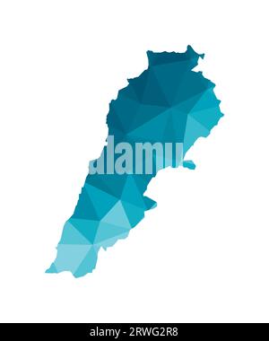 Icône d'illustration isolée vectorielle avec silhouette bleue simplifiée de la carte du Liban. Style géométrique polygonal, formes triangulaires. Fond blanc. Illustration de Vecteur