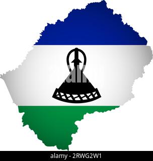 Illustration avec drapeau national avec forme simplifiée de la carte du Lesotho (jpg). Ombre de volume sur la carte Illustration de Vecteur