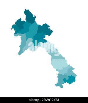 Illustration isolée vectorielle de la carte administrative simplifiée du Laos. Frontières des régions. Silhouettes kaki bleues colorées. Illustration de Vecteur