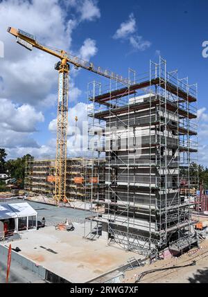 Berlin, Allemagne. 19 septembre 2023. Chantier du projet Vonovia Holzbauquartier à Berlin Kaulsdorf. Crédit : Britta Pedersen/dpa/Alamy Live News Banque D'Images