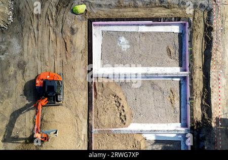 Berlin, Allemagne. 19 septembre 2023. Chantier du projet Vonovia Holzbauquartier à Berlin Kaulsdorf. Crédit : Britta Pedersen/dpa/Alamy Live News Banque D'Images