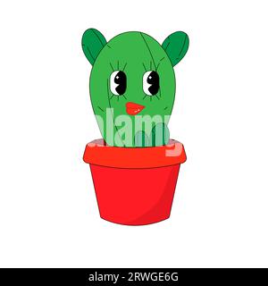 Cactus groovy en pot. Psychédélique. Caractère. Illustration vectorielle Illustration de Vecteur