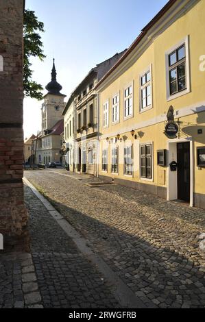 Ville tchèque de Zatec (sur la photo du 1 octobre 2020, ruelle dans le centre de Zatec), paysage de houblons Zatec font partie du monde culturel et naturel Banque D'Images