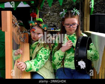 Des musiciens irlandais traditionnels se produisent lors d’une célébration de la Saint Patrick à Derry, en Irlande du Nord. Photo : George Sweeney/Alamy stock photo Banque D'Images