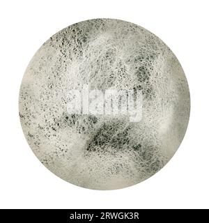 Pleine Lune sur fond isolé blanc. Illustration aquarelle de Luna dans l'espace. clip art céleste dessiné à la main Dessin du cycle astrologique de la phase lunaire. Croquis d'une planète grise ronde. Banque D'Images