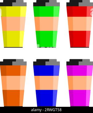 Tasses de voyage colorées. Gobelets de voyage en variations de couleur. Illustration de Vecteur