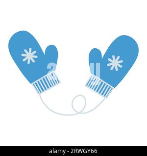 Paire de mitaines tricotées chaudes mignonnes avec motif de flocon de neige, illustration vectorielle de style plat Illustration de Vecteur