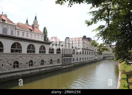 Palais historique de style néoclassique dans la ville de ljubljana et LA RIVIÈRE ljubljanica en Slovénie Europe centrale Banque D'Images