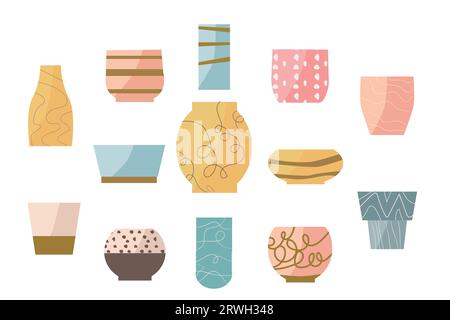 ensemble de pots de fleurs et vase avec motif décoratif Illustration de Vecteur
