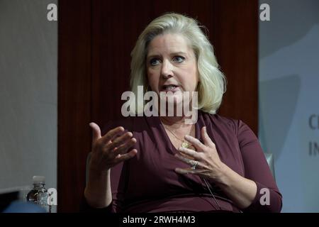 19 septembre 2023, Washington, Distric of Columbia, USA : CHRISTINE WORMUTH, secrétaire de l'armée américaine, parle du dialogue stratégique sur les puissances terrestres lors d'une conversation aujourd'hui le 19 septembre 2023 au CSIS/Think Tank à Washington DC, USA. (Image de crédit : © Lenin Nolly/ZUMA Press Wire) USAGE ÉDITORIAL SEULEMENT! Non destiné à UN USAGE commercial ! Banque D'Images