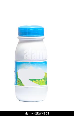 Bouteille de lait isolée sur fond blanc, bouteille blanche en plastique Banque D'Images