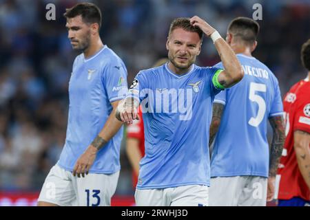 Rome, Italie. 19 septembre 2023. L'attaquant italien du Latium Ciro immobile gesticule lors du match de l'UEFA Champions League SS Lazio vs Atletico Madrid au stade Olimpico le 19 septembre 2023 à Rome. Crédit : Agence photo indépendante/Alamy Live News Banque D'Images