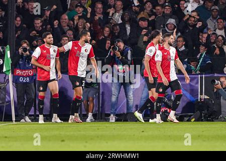 Rotterdam, pays-Bas. 19 septembre 2023. ROTTERDAM, PAYS-BAS - 19 SEPTEMBRE : Alireza Jahanbakhsh de Feyenoord célèbre après avoir marqué le deuxième but de son équipe, David Hancko de Feyenoord, Alireza Jahanbakhsh de Feyenoord lors du match de groupe E de l'UEFA Champions League entre Feyenoord et Celtic au Stadion Feyenoord le 19 septembre 2023 à Rotterdam, pays-Bas. (Photo Andre Weening/Orange Pictures) crédit : Orange pics BV/Alamy Live News Banque D'Images