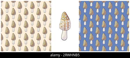 Morchella esculenta. Illustration dans le style de dessin à la main. Définir le modèle sans couture pour la cuisine, le restaurant Illustration de Vecteur
