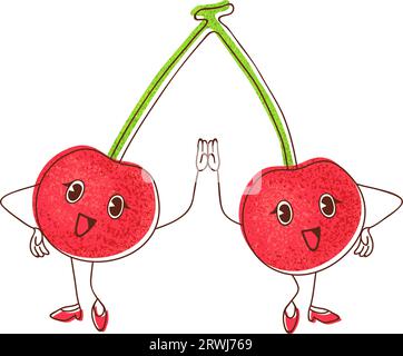 Une illustration de cerises donnant joyeusement un geste haut cinq, symbolisant la positivité et une attitude joyeuse. Illustration de Vecteur