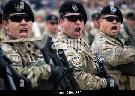 Santiago, Metropolitana, Chili. 19 septembre 2023. Les soldats chiliens défilent lors du défilé militaire annuel pour célébrer le jour de l'indépendance et le jour des gloires de l'armée à Santiago. (Image de crédit : © Matias Basualdo/ZUMA Press Wire) USAGE ÉDITORIAL SEULEMENT! Non destiné à UN USAGE commercial ! Banque D'Images