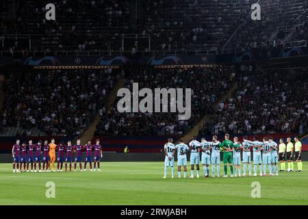 Barcelone, Espagne. 19 septembre 2023. BARCELONE, ESPAGNE - 19 SEPTEMBRE : les deux équipes avant le match de l'UEFA Champions League entre le FC Barcelone et le Royal Antwerp FC à l'Estadi Olimpic Lluis Companys le 19 septembre 2023 à Barcelone, Espagne crédit : DAX Images/Alamy Live News Banque D'Images