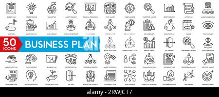 Jeu d'icônes Business Plan. Concept de plan de bannière. Contenant la planification, le calendrier, la stratégie, l'analyse, les tâches, objectif. Vecteur d'icône Web de bannière de plan d'action Illustration de Vecteur
