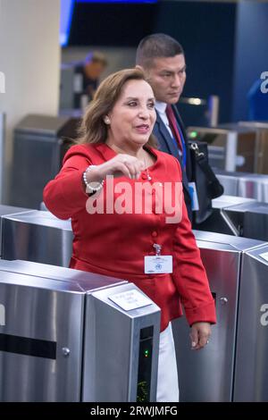 New York, NY. 19 septembre 2023. Dina Boluarte arrive à l’Assemblée générale des Nations Unies à New York aux Etats-Unis ce mardi 19. Crédit : Brazil photo Press/Alamy Live News Banque D'Images