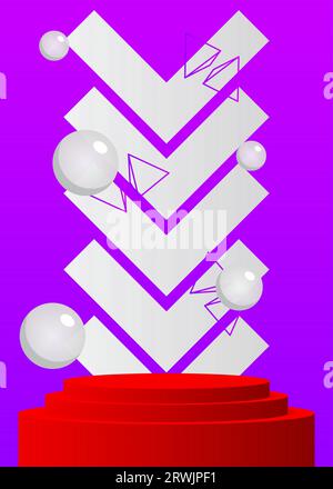 Podium de piédestal de cylindre vecteur rouge, blanc et violet. Vitrine de scène de produit de maquette pour présentation. Scène géométrique minimale SCI-fi, affichage. Illustration de Vecteur