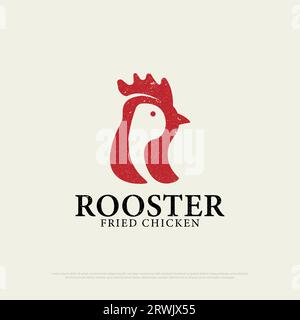 Logo vintage Chicken Rooster restaurant design avec style grunge, lettre R signifie illustration vectorielle d'icône de coq Illustration de Vecteur