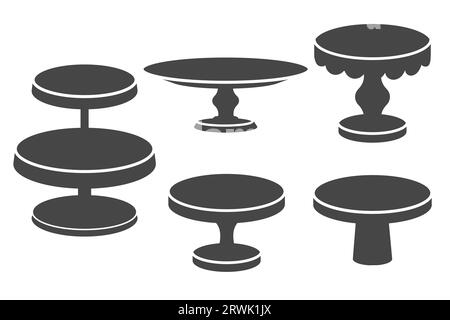 Ensemble de supports à gâteaux dans le style icône plat. Plateaux vides pour fruits et desserts. Illustration de silhouettes vectorielles. Illustration de Vecteur